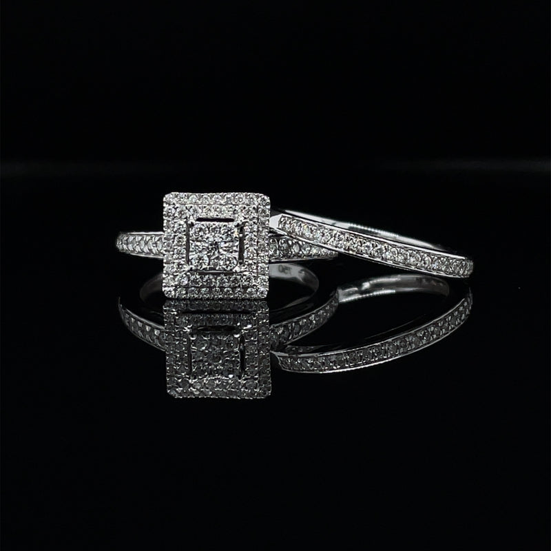 Princess Shape Double Halo Diamond Ring & Matching Band