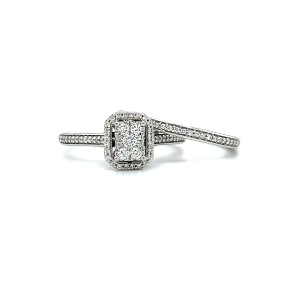 Radiant Shape Single Halo Diamond Ring & Matching Band