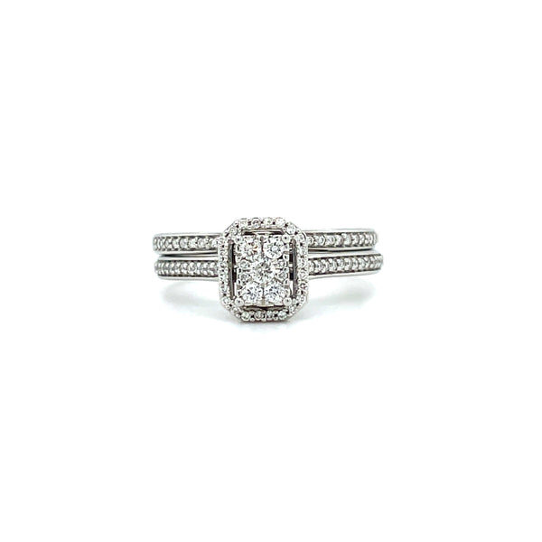 Radiant Shape Single Halo Diamond Ring & Matching Band
