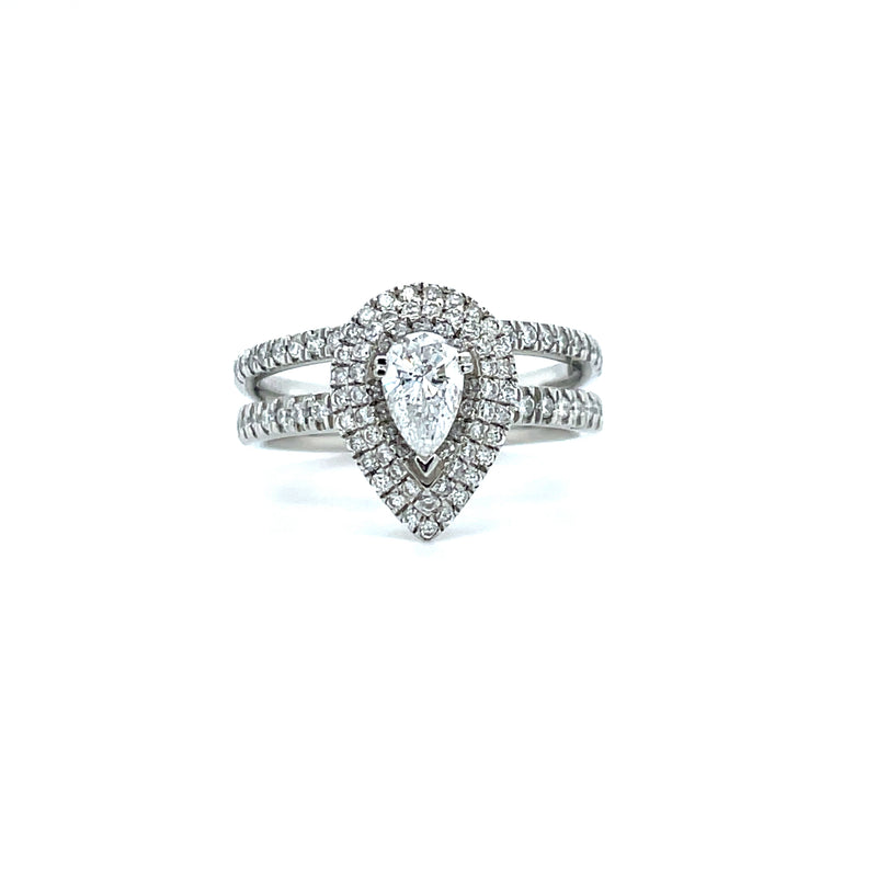 Pear Shape Single Halo Diamond Ring & Matching Band