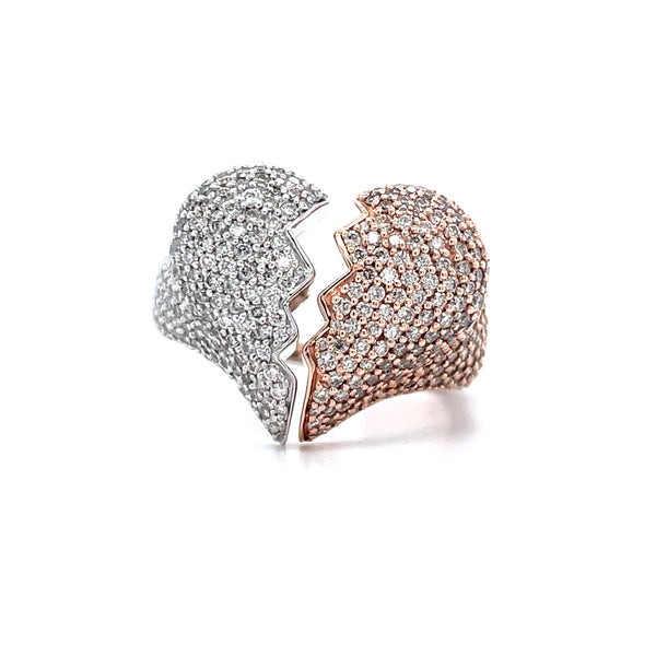 Natural 14K Rose & White Gold Broken Heart Diamond Gents Ring - 3.60CT