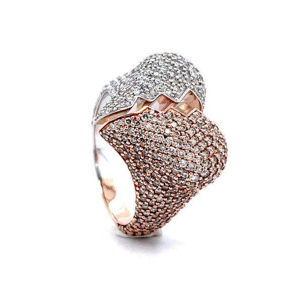 Natural 14K Rose & White Gold Broken Heart Diamond Gents Ring - 3.60CT