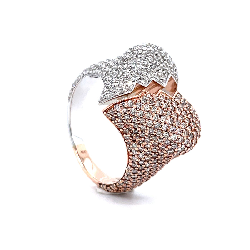 Natural 14K Rose & White Gold Broken Heart Diamond Gents Ring - 3.60CT