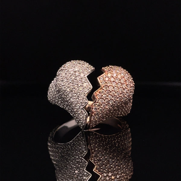 Natural 14K Rose & White Gold Broken Heart Diamond Gents Ring - 3.60CT