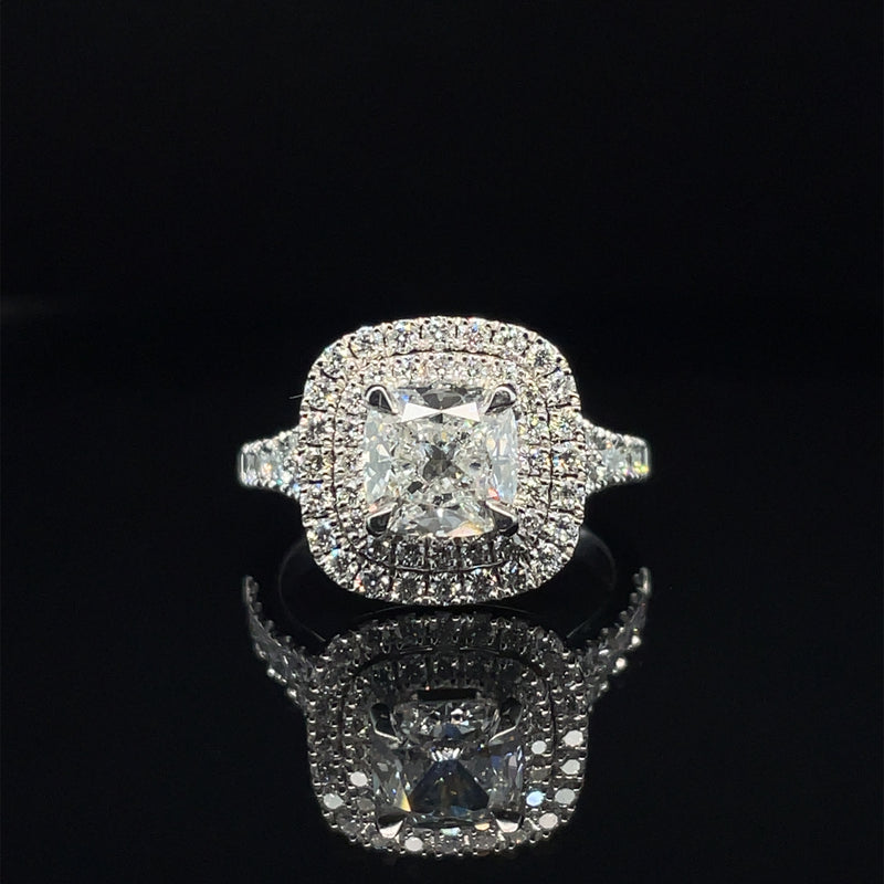 Cushion Cut Double Halo Engagement Ring Lab Diamond