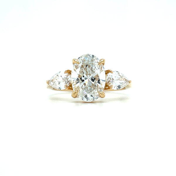 Lab Grown Oval & Pear Trilogy Diamond Engagement Ring -1CT+