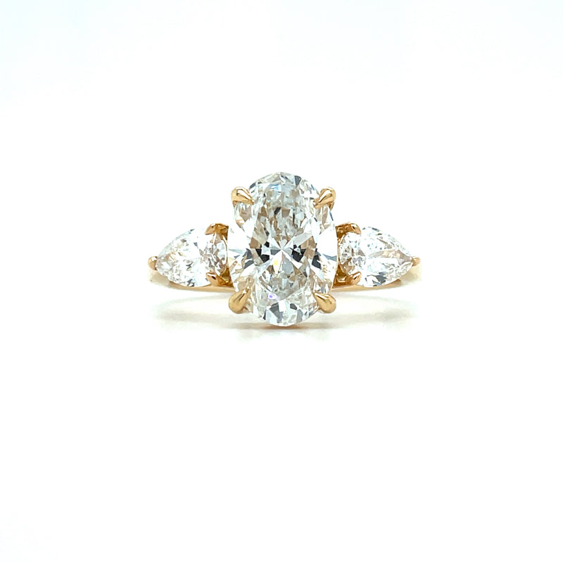 Lab Grown Oval & Pear Trilogy Diamond Engagement Ring -1CT+
