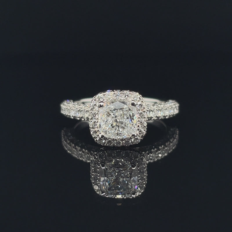 Lab Grown Cushion Diamond Pave Halo & Band Ring -1CT+