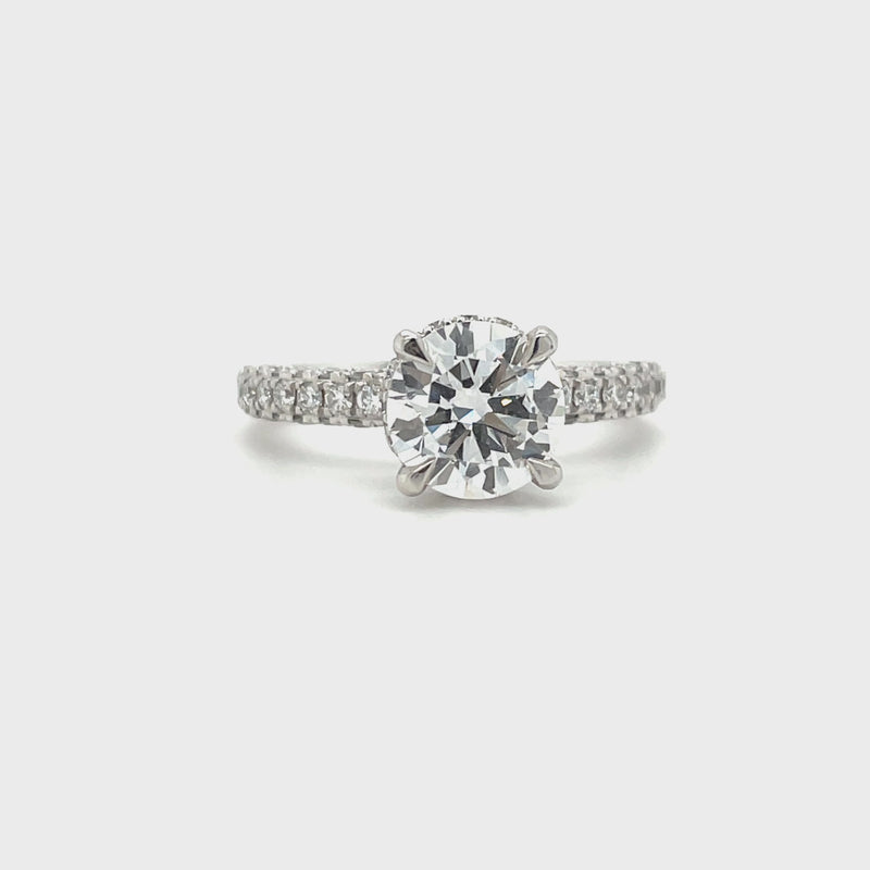 Certified Lab Grown Round Brilliant Diamond Hidden Halo Pave Engagement Ring -1ct +