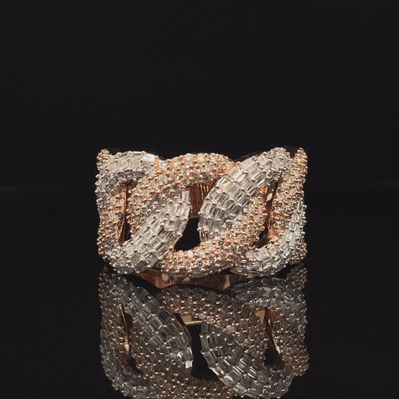 Natural 14K Rose and White Gold Cuban Ring - 1.67CT