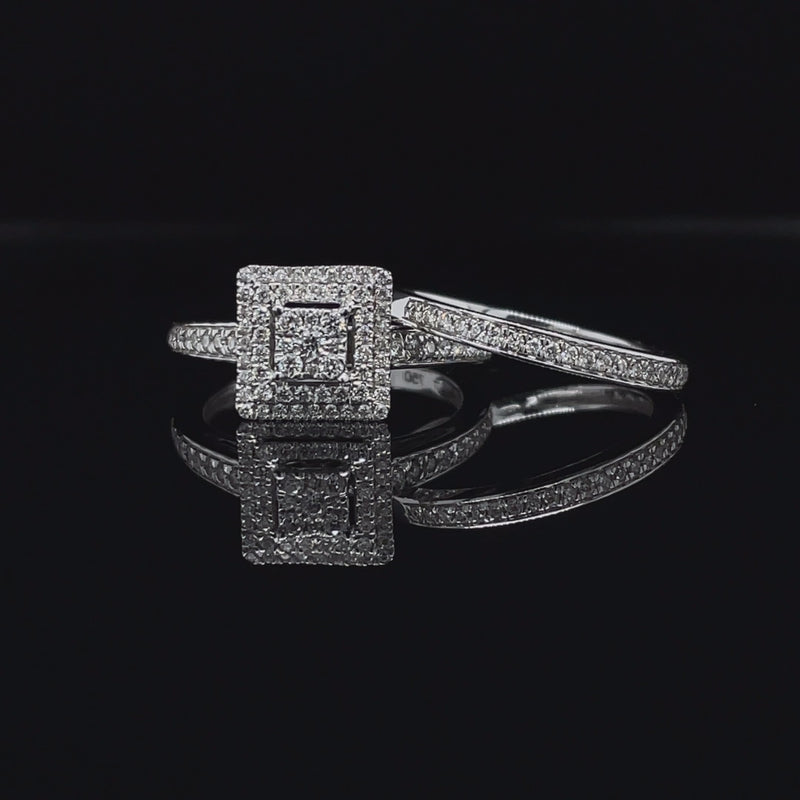 Princess Shape Double Halo Diamond Ring & Matching Band