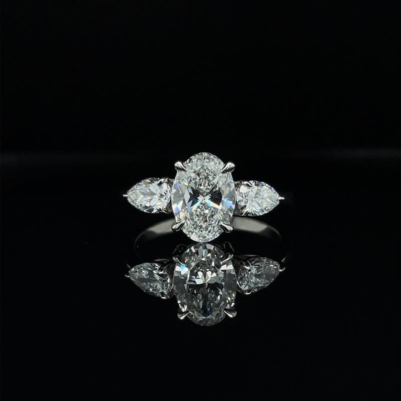 Lab Grown Oval & Pear Trilogy Diamond Engagement Ring -1CT+