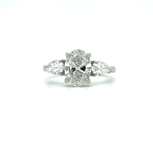 Lab Grown Oval & Pear Trilogy Diamond Engagement Ring -1CT+
