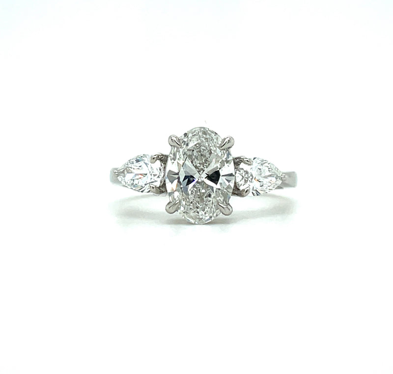 Lab Grown Oval & Pear Trilogy Diamond Engagement Ring -1CT+