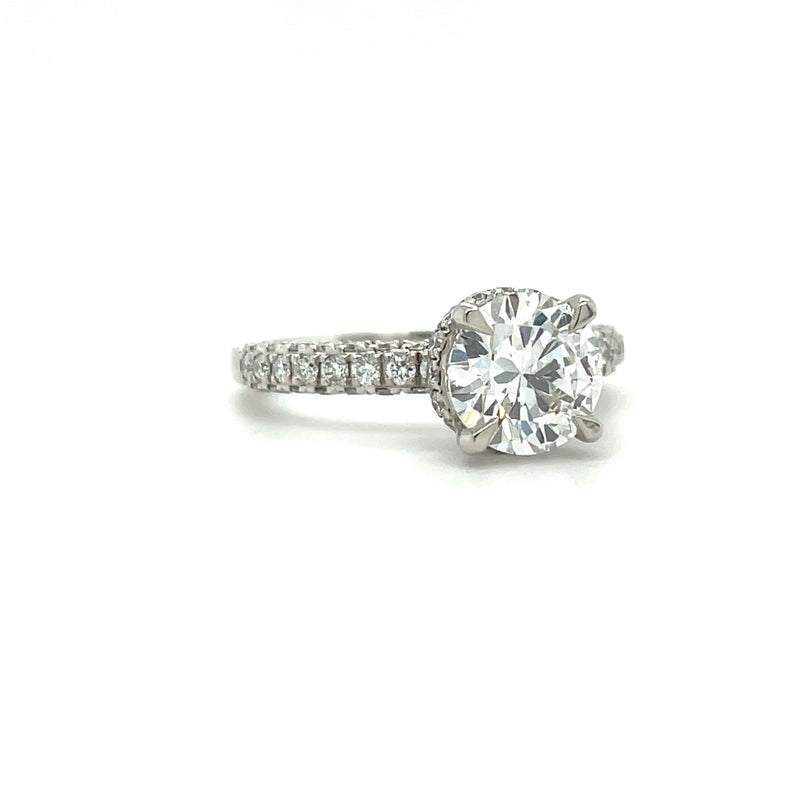 Certified Lab Grown Round Brilliant Diamond Hidden Halo Pave Engagement Ring -1ct +