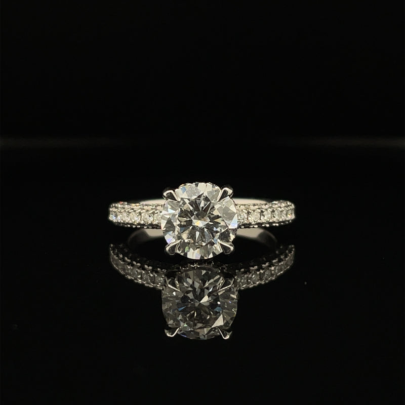 Certified Lab Grown Round Brilliant Diamond Hidden Halo Pave Engagement Ring -1ct +