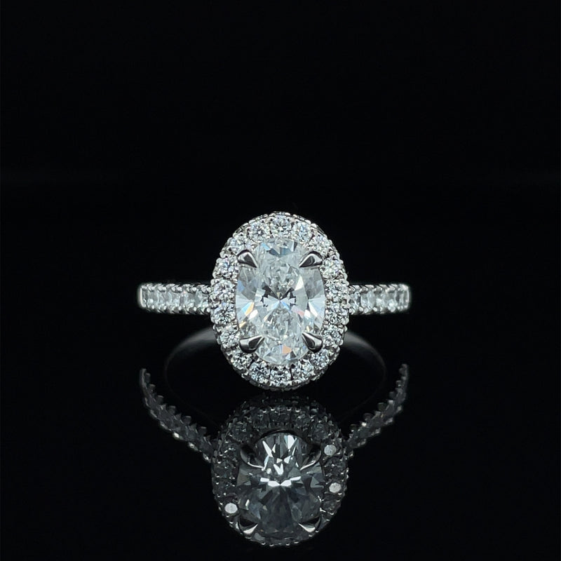 Lab Grown Oval Diamond Pave Halo Ring -1CT+