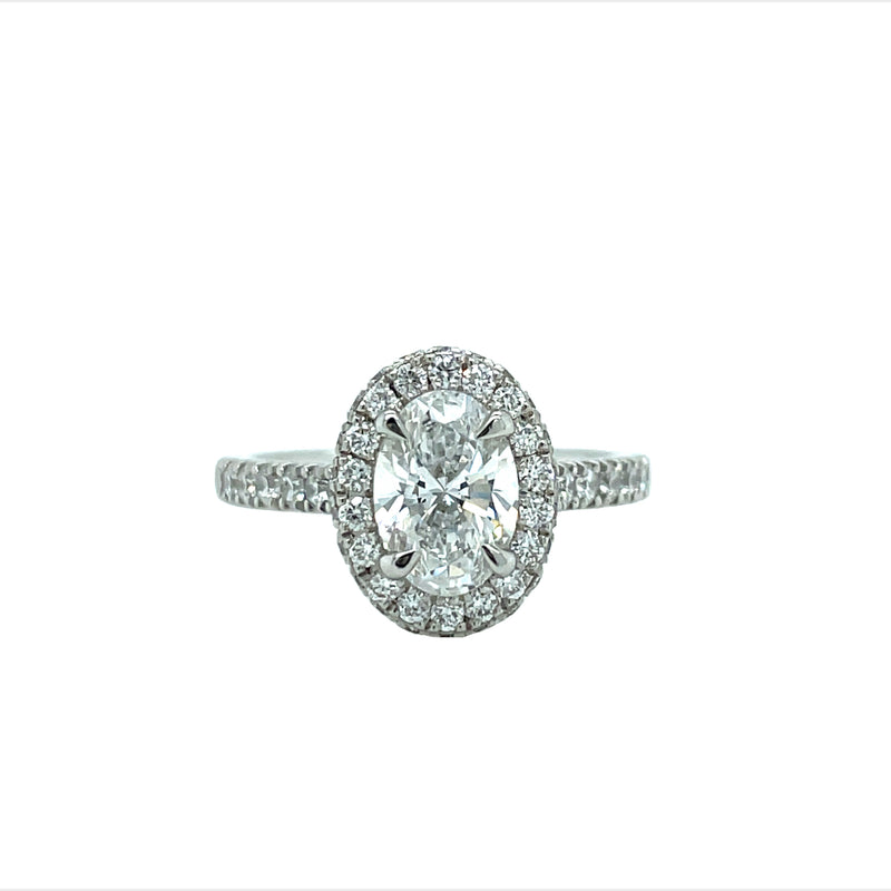Lab Grown Oval Diamond Pave Halo Ring -1CT+